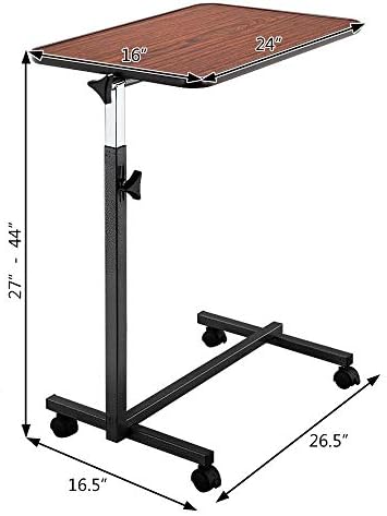 Adjustable Overbed Bedside Table with Wheels, Tilt Top Overbed Table with Wheels, Bed Table and Overbed Table, Adjustable Overbed Rolling Table, Adjustable Standing Desk or Hospital Tray Table