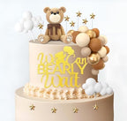 Bear Cake Toppers Bear Balls Cake Decorations with Stars Clouds Cake Toppers for Boy Girl Baby Shower Birthday Party Decorations (Brown Bear Set)