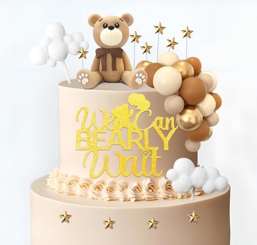 Bear Cake Toppers Bear Balls Cake Decorations with Stars Clouds Cake Toppers for Boy Girl Baby Shower Birthday Party Decorations (Brown Bear Set)