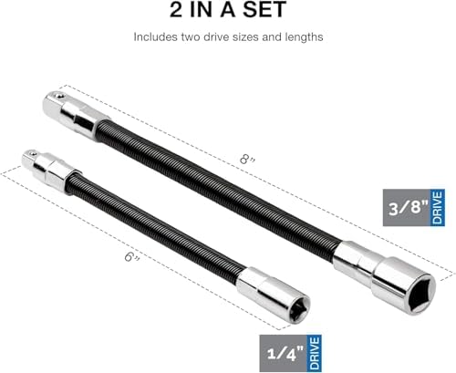 NEIKO 00239A Flexible Extension-Bar Set, 1/4-Inch and 3/8-Inch Drives, Flexible Socket Extension Bars, 2-Piece Set