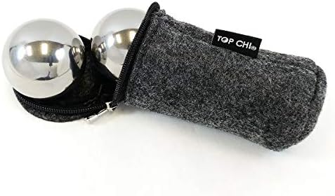 Top Chi 1 lb. 1.5 Inch Solid Stainless Steel Baoding Balls with Carry Pouch. Non-Chiming Chinese Health Balls for Hand Therapy, Exercise, and Stress Relief