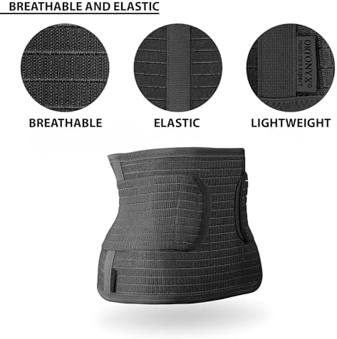 ORTONYX Ergonomic Abdominal Binder Waist and Lower Back Support Belt, Back Brace for Women & Men - Breathable, Elastic, With Extra Band - Black L/XL
