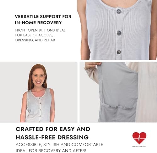 Inspired Comforts Post Surgery Mastectomy Recovery Ribbed Tank top with Drain Pocket & Button Front