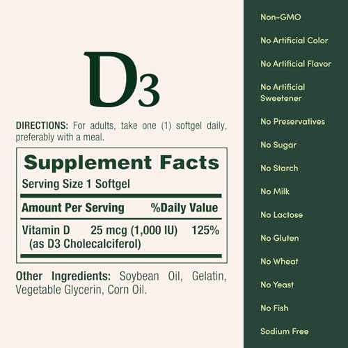 Nature's Bounty Vitamin D3 1000 100 mg Soft Gels, 120 Count