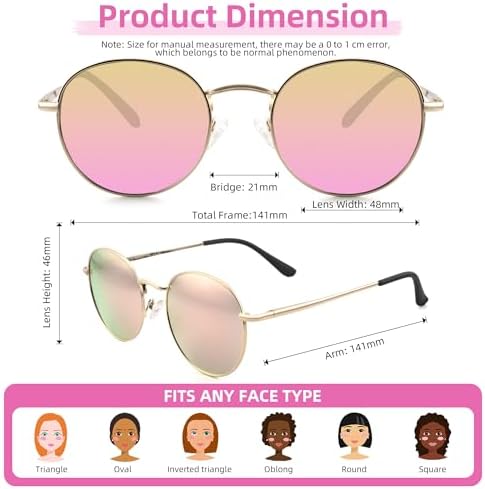 Full Reader Sunglasses Women Men, Mens Womens Reading Sun Glasses Metal Round BLue Pink Yellow Lens NON BIFOCAL, Gold Frame Mirrored Pink Lenses, 1.50