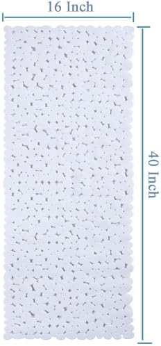 Webos Bath Shower Mat Non Slip: Extra Large Pebble Bathtub mat for Kids, Elderly, Anti Slip Shower Matt with Drain Holes Suction Cups Tub Mat - 16 X 40 Inch White