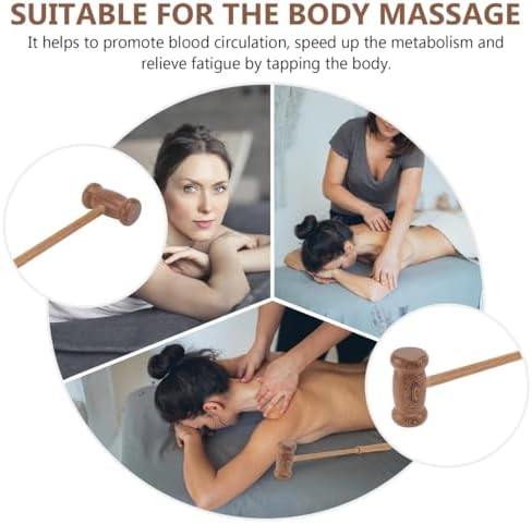 LALAFINA Back Massager Handheld Wooden Massage Hammer for Body Pain Relief Neck Shoulder Leg Feet Relaxation 15.74 Inch Long Handle Tool