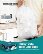 SONGMICS Trash Bags, Drawstring Kitchen Garbage Bags, Pre-Separated, Quick-Dispense Box, for 8-Gallon (30 L) Trash Cans, Liner Code H, 2 Rolls, 80 Count, White UKRB031A02