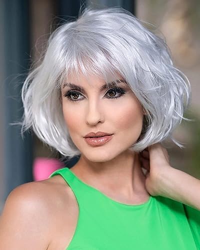 ccXrC Fashion Women Short Curly Hair Wig Silver white Wig for Women Wig Layered Bob Wig with Bangs Natural Wig for Daily Use