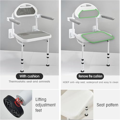 Height-Adjustable Folding Shower Seat with Padded Backrest – Wall-Mounted Shower Bench for Seniors, Elderly, Disabled, and Pregnant Individuals