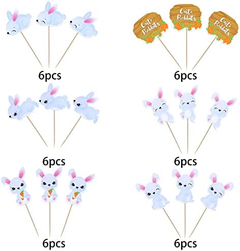 36 Pack Easter Cupcake Toppers Double Sided Cute Rabbit Carrot Easter Bunny Cupcake Picks for Happy Easter Spring Baby Shower Birthday Theme Cupcake Decorations Party Supplies