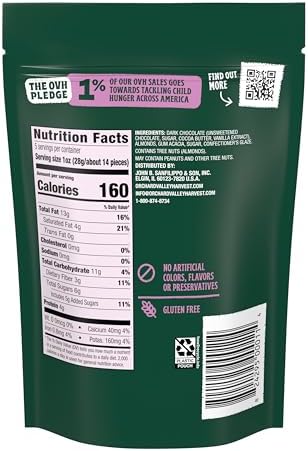 Orchard Valley Harvest Dark chocolate Dipped Whole California Almonds, 5 oz (Pack of 1), Gluten Free, Non-GMO Project Verified, Stand Up Bag, No Artificial Colors or Flavors, On-The-Go Snack For The Whole Family