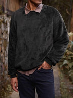 Mens Fuzzy Sherpa Sweatshirt Long Sleeve Fluffy Crew Neck Pullover Cozy Basic Unisex Fall Winter Warm Tops