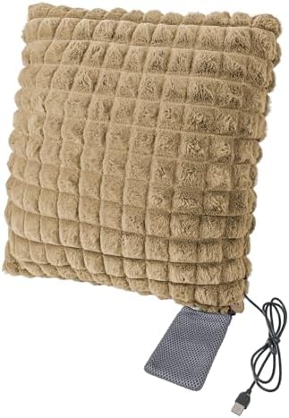 USB Heated Cushion Chair Sofa Bed Throw Pillow Home Office Lumbar Support Cushion Electric Heating Pad for Back, Abdomen, Lumbar, Neck, Shoulder (Khaki)