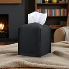 Premium PU Leather Tissue Box Holder - Elegant Hotel-Style Tissue Box Cover for Home, Office & Car Décor, Tissues Cube Organizer for a Natural & Classic Look (Black)