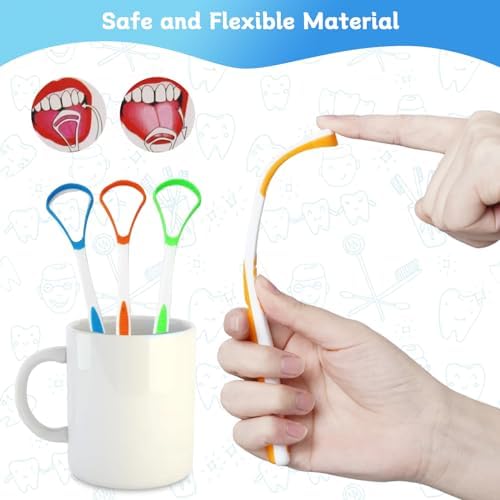 4-Pack Tongue Scraper Oral Care Kits – Plastic Dual-sided Tongue Brushes for Reducing Bad Breath, Includes Comfort Grip Handle, Ideal for Adults and Kids Healthy Oral Hygiene Tools