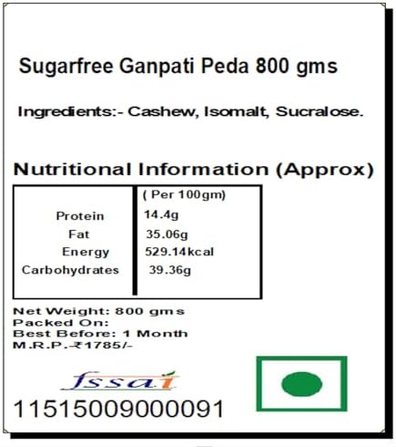 Ghasitaram Gifts Indian Sweets - Sweets Ganesha Chaturthi Gifts Modaks Sugarfree Ganpati Peda 800 GMS