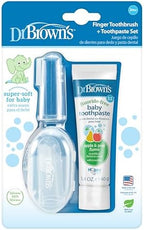 Dr. Brown's 100% Silicone Baby Finger Toothbrush and Toothpaste Set, 2-Pack Toothbrush with Storage Case, Fluoride-Free Apple Pear Toddler Toothpaste
