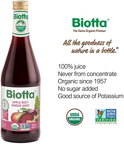 Biotta Organic Apple Beet Ginger Juice - Superfood Blend with Organic Beetroot Juice, Apple, and Ginger Root (16.9 Fl Oz, Pk of 6)