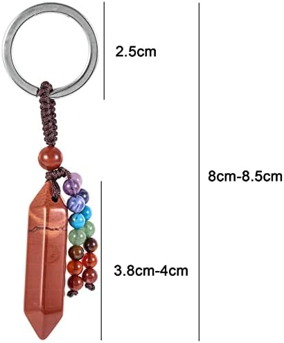 moonsix Crystal Hexagon Prism Keychain with 7 Chakra Beads Natural Reiki Healing Stones Keyring Charm Decor for Unisex