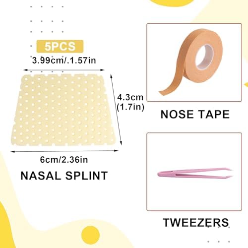 5 Pcs Thermoplastic Nasal Splint with Nose Tape, Reusable Nose Straightener, External Nose Protector Support for Nose Brace Fracture, Rhinoplasty Septoplasty Surgery, Nose Job Recovery Supplies