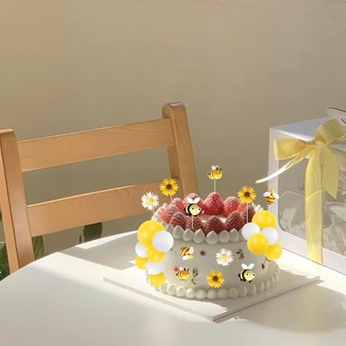 39 Pack Bee Cake Decorations Happy Bee Day Cake Topper Balls Cake Picks Honeycomb Daisy Sunflower Cake Decoration for Bee Themed Birthday Party Supplies