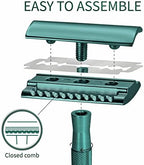 Bambaw Double Edge Close Comb Safety Razor with Stand, Shaving Razor for Men with 5 Safety Razor Blades, Reusable Eco Freindly DE Metal Razor – Sea Green