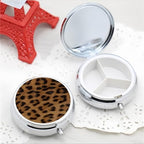 Pill Box 3 Compartment Pocket Small Pill Organizer Mini Metal Pill Holder Travel Portable for Man Woman Old People - Brown Leopard