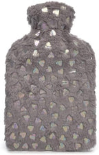 A2Z Hot Water Bottle 2 Litre Pink Heart Embossed Plush Fleece Pom Pom Cover Hot Water Bag for Pain Relief Cosy Nights and Relaxation