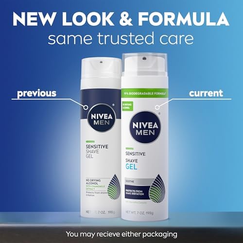 NIVEA MEN Sensitive Shave Gel, Shaving Gel for Men with Sensitive Skin, Enriched with VitaminPro Complex, 7 Oz Can, Pack of 3