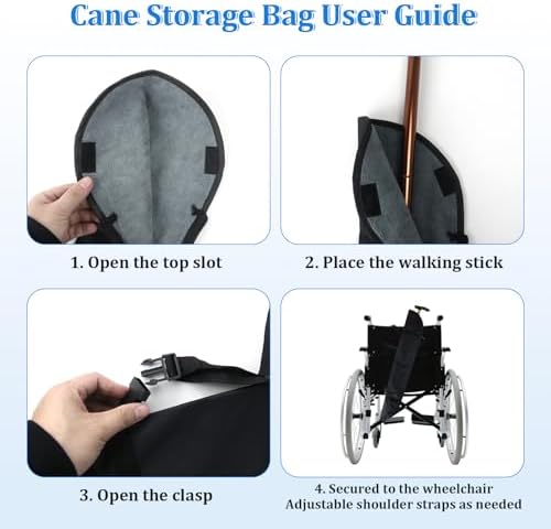 Cane Storage Bags with Adjustable Strap Design, Portable Walking Aid Storage Bag, Mobility Scooter Cane Holder for Mobility Scooters and Wheelchairs - Universal Canes and Umbrella Carry Bags (Large)