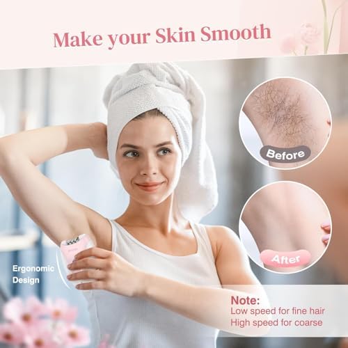 Smooth Glide Epilator for Women, Painless 2-Speed Hair Removal Device with LED Light, 36 Tweezers & Massage Pad, Rechargeable Epilator for Face, Bikini, Arms & Legs