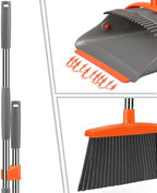 Ivandar Broom and Dustpan Set for Home, Broom and Dustpan Combo for Office, Long Handle Broom with Upright Standing Dust pan,Indoor&Outdoor Sweeping (Gray&Orange)