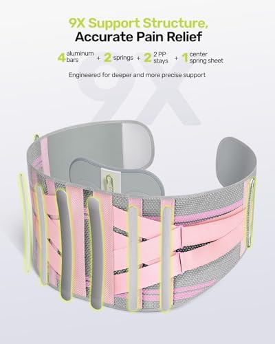 Back Brace for Lower Back Pain Women with 9X Support System, Ergonomic Lumbar Support for Pain Relief, Breathable Mesh Design with 3D Silicone Pad for Sciatica, Pink Size XXL (Waist: 43.3" – 52.4")