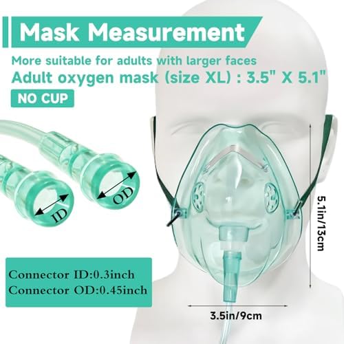 3 Pack Oxygen Masks for Face Adult, XL Size Oxygen Mask with 6.6' Ft Tubing and Adjustable Elastic Strap- NO Cup