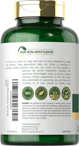 Carlyle Ginkgo Biloba Pills | 200 Capsules | with Bacoba Extract | Extra Strength, Non-GMO and Gluten Free Herbal Supplement