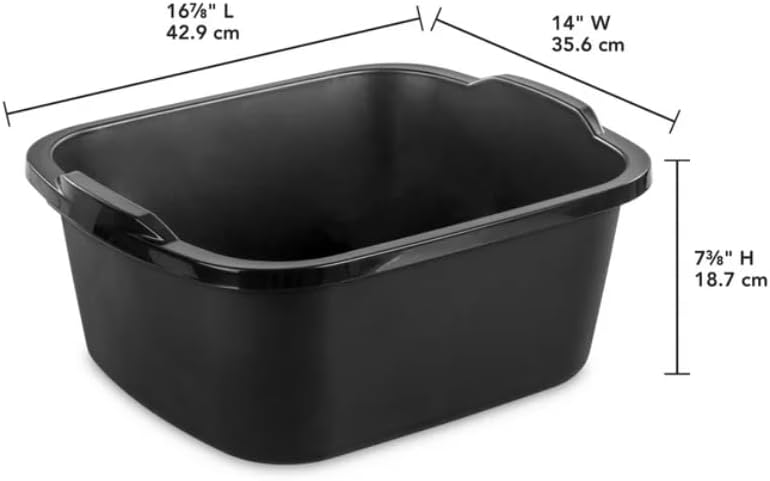18 Qt Large Capacity Plastic Dishpan, Heavy Duty Kitchen Sink Wash Tub with Handles, BPA-Free Multipurpose Basin for Washing Dishes, Cleaning Toys, Soaking Clothes & Household Storage, Black