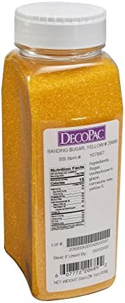 DecoPac Sanding Sugar, Yellow Edible Sugar Sprinkles, Edible Sanding Sugar in Handheld Container, Sugar Sprinkle Mix For Celebration Cakes, Cupcakes, Cookies, 33oz - Yellow