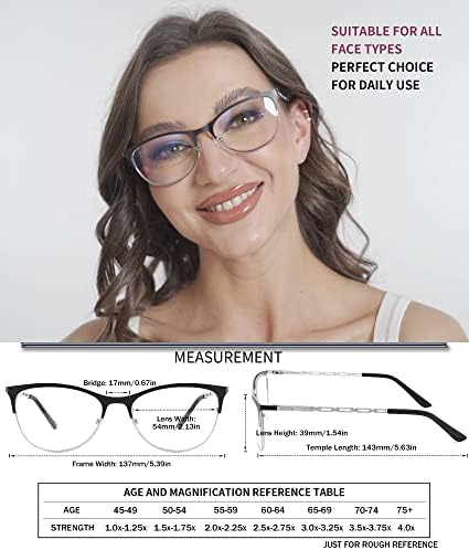 3 Pack Reading Glasses Women Blue Light Blocking Metal Computer Spring Hinge Readers