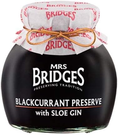Mrs. Bridges of Scotland, Set of 2 Jars, Blackcurrant Preserves with Sloe Gin, Imported from Scotland, 12 Oz Each