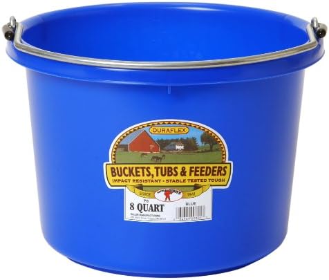 Miller Plastic Animal Feed Bucket (Blue) - Little Giant - Round Plastic Feed Bucket with Metal Handle (8 Quarts / 2 Gallons) (Item No. P8BLUE6)