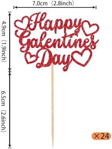 Rsstarxi 24 Pack Happy Galentine's Day Cupcake Toppers Red Glitter Sweet Heart Love You Cupcake Picks for Valentine's Day Theme Wedding Birthday Party Cake Decorations Supplies