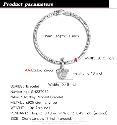 H&Beautimer Pure 925 Silver Bracelet Women's 3MM Snake Chain Little Bear Animals Pendant Bracelet Cute Jewelry 6.3-9'' Gift - Spring Buckle