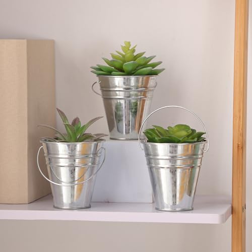 Sadnyy 24 Pcs 3.5in Small Metal Buckets with Handle, Mini Metal Pail Tin Galvanized Pail Container for Trick or Treat Flower Plant Craft Halloween Party Favors Garden Home Decoration (Silver)