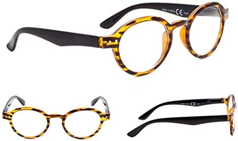 5-Pack Round Retro Reading Glasses with Spring Hinges Include Sunshine Readers