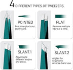 Upgraded Sharp Precision Tweezers for Facial Hair & Chin Hair, Slanted Design for Women & Men Eyebrow Plucker, Great with Travel Mirror Case (Green)