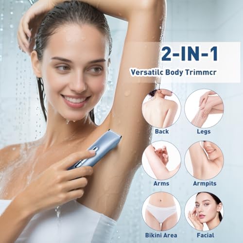 Bikini Trimmer for Women,2 in 1 Womens Electric Razors,Dual Head Shaver for Women Lady Facial Pubic Legs Private Area Body Hair,IPX7 Waterproof Wet & Dry