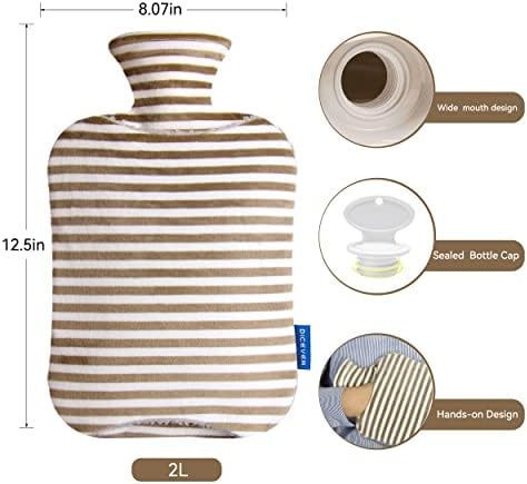 Hot Water Bottle, 2L Hot Water Bag with Cover, Warm Water Bag with Hand Pocket, Brown