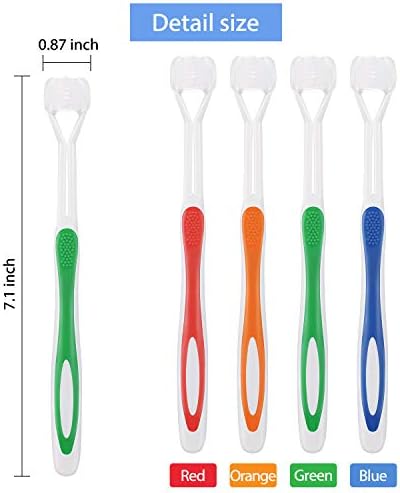 Boao 4 Pieces Toothbrush 3 Sided 7.1 Inch Autism Sensory Toothbrush 360 Degree Cleaning Travel Brush Complete Teeth Angle Clean Tooth(Green, Blue, Yellow, Red)