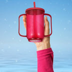Sliner Adult Sippy Cups for Elderly 12 oz Straw Sippy Cups with 2 Handles No Spill for Adults Spill Proof Dysphagia Cup for Disabled Patients(Red)